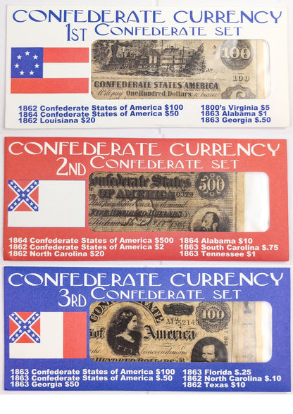 Facsimile Reproduction Confederate States Banknotes Sets - 1st, 2nd, or 3rd Set - 1960s Reproduction Civil War Era Southern Paper Currency