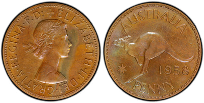 Proof 1958 Australia Penny - PCGS PR63 BN - Very Rare Coin - Beautiful Rainbow Toned fields - 1958 (M) Australian One Cent Proof 1958