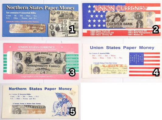 Facsimile Reproduction Union States Banknotes Sets - 5 Sets to Choose From! - 1960s Reproduction Civil War Era Northern Paper Currency