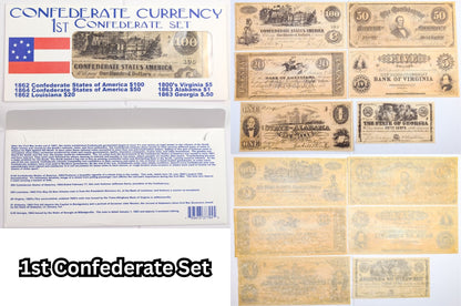 Facsimile Reproduction Confederate States Banknotes Sets - 1st, 2nd, or 3rd Set - 1960s Reproduction Civil War Era Southern Paper Currency