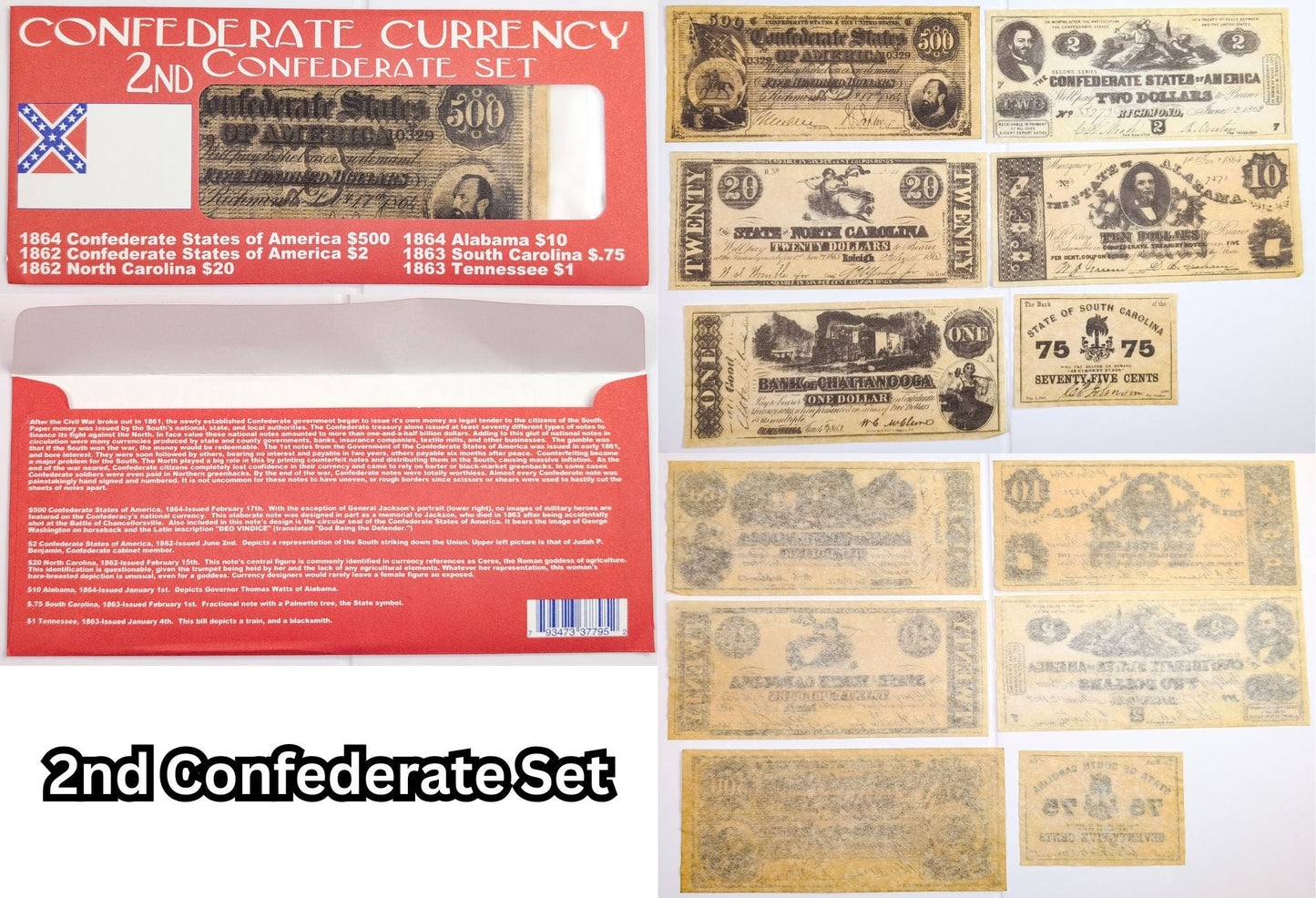 Facsimile Reproduction Confederate States Banknotes Sets - 1st, 2nd, or 3rd Set - 1960s Reproduction Civil War Era Southern Paper Currency