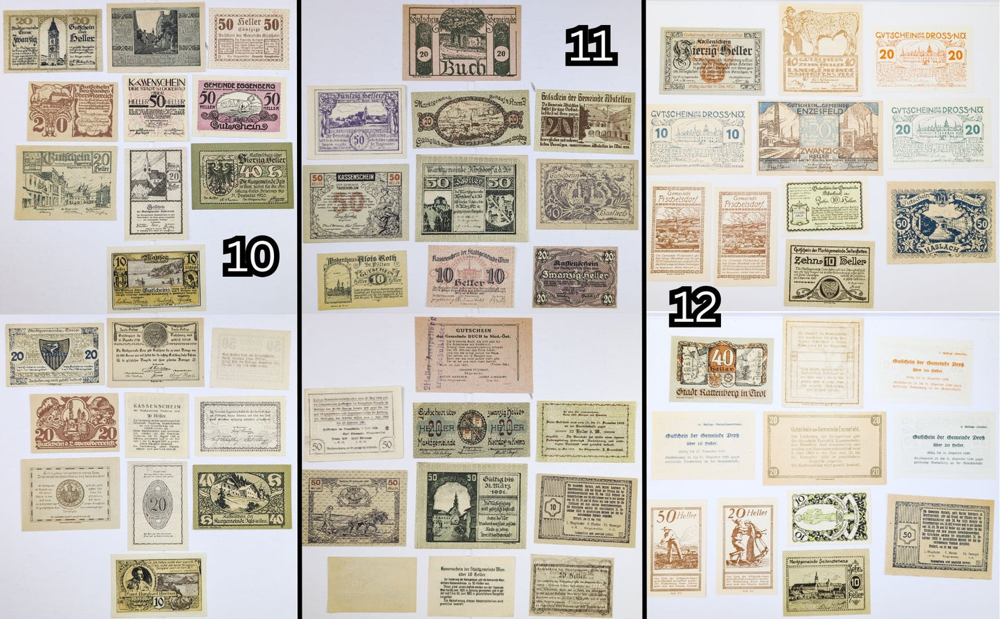 Lots of 10 WWI Austria Heller Notgeld Currency - Choose by Lot - Uncirculated (UNC) - 1920s Austrian Municipal Notes Lot of Ten