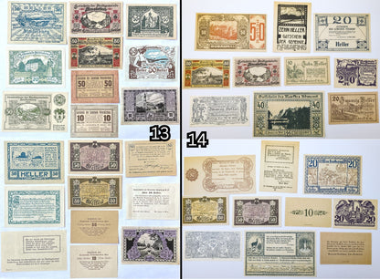 Lots of 10 WWI Austria Heller Notgeld Currency - Choose by Lot - Uncirculated (UNC) - 1920s Austrian Municipal Notes Lot of Ten