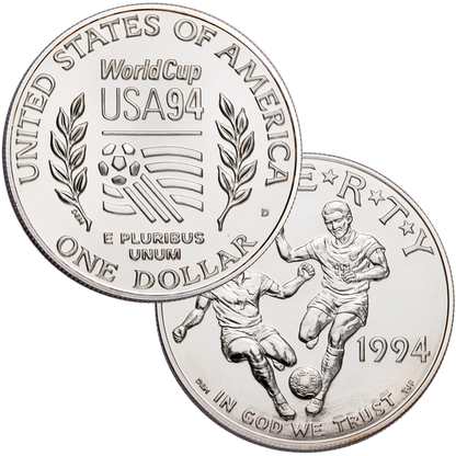1994-D U.S. UNC Silver One Dollar World Cup Commemorative Coin with Box and COA