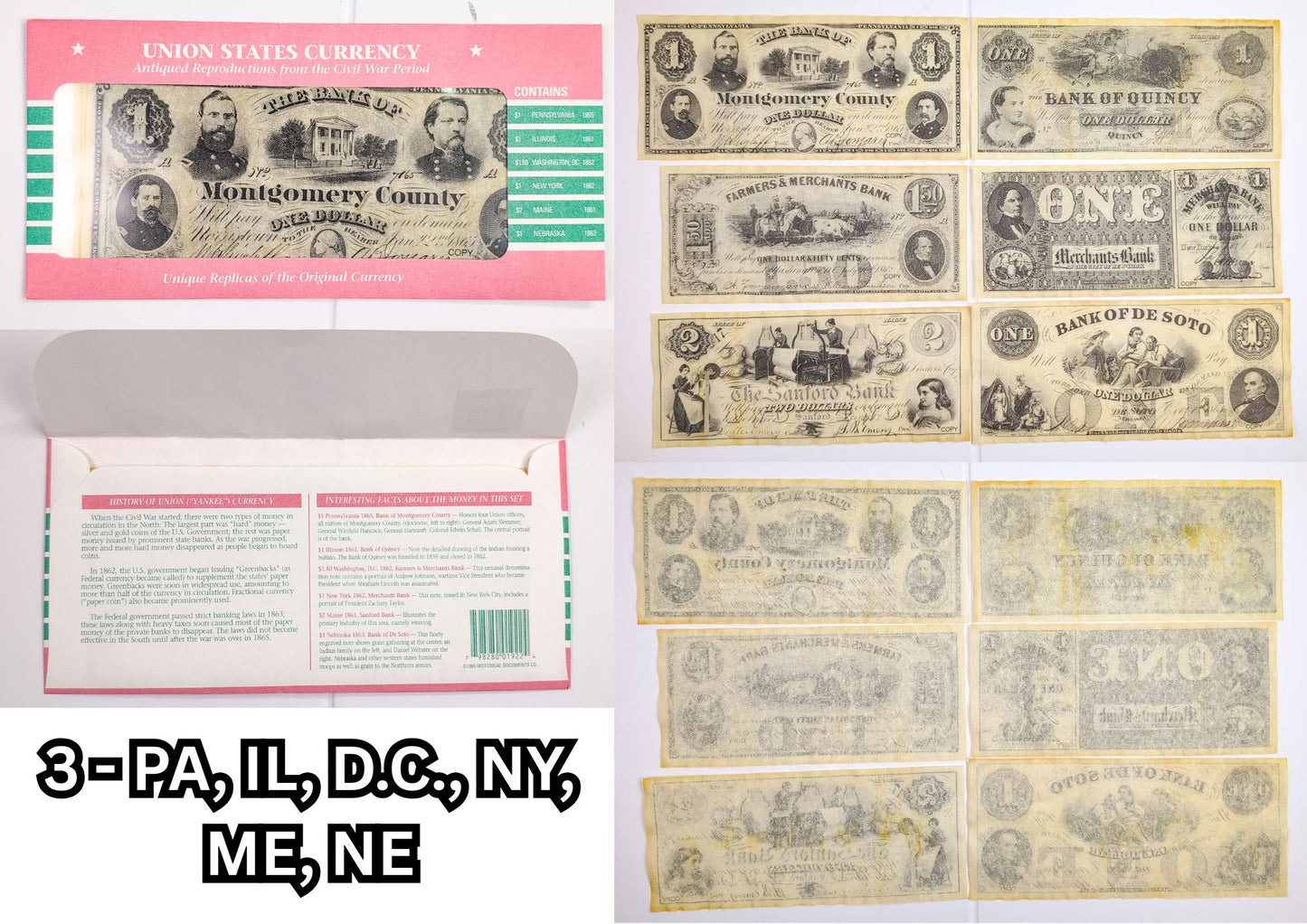 Facsimile Reproduction Union States Banknotes Sets - 5 Sets to Choose From! - 1960s Reproduction Civil War Era Northern Paper Currency