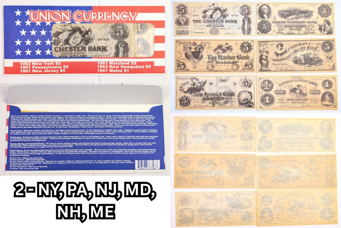 Facsimile Reproduction Union States Banknotes Sets - 5 Sets to Choose From! - 1960s Reproduction Civil War Era Northern Paper Currency