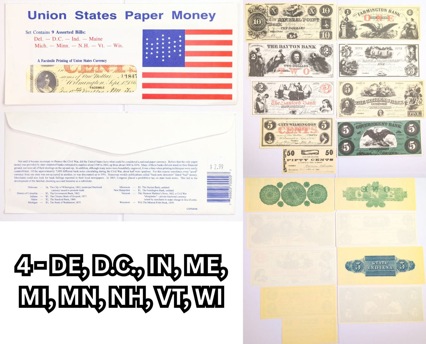 Facsimile Reproduction Union States Banknotes Sets - 5 Sets to Choose From! - 1960s Reproduction Civil War Era Northern Paper Currency