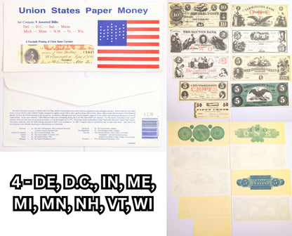 Facsimile Reproduction Union States Banknotes Sets - 5 Sets to Choose From! - 1960s Reproduction Civil War Era Northern Paper Currency
