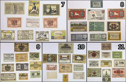 Lots of 10 German Post-WWI Pfennig Notgeld Emergency Notes - Choose by Lot - Uncirculated (UNC) - 1920s German Municipality Notgeld Lots