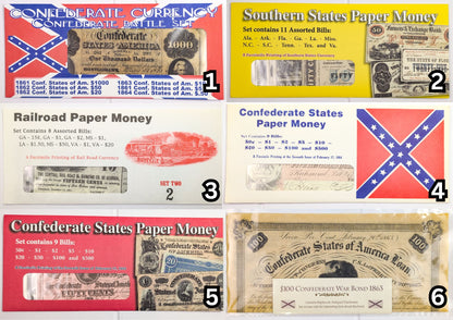Facsimile Reproduction Confederate States Banknotes Sets - 6 Sets to Choose From! - 1960s Reproduction Civil War Era Southern Paper Currency