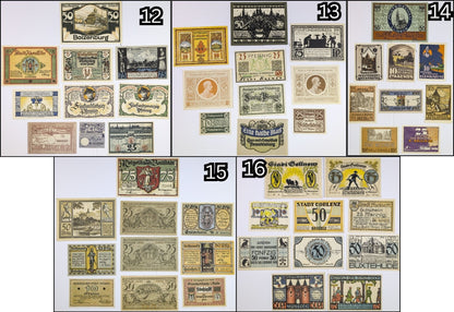 Lots of 10 German Post-WWI Pfennig Notgeld Emergency Notes - Choose by Lot - Uncirculated (UNC) - 1920s German Municipality Notgeld Lots
