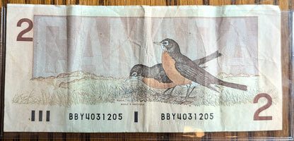 1986 Canadian 2 Dollar Banknote - Choice of Grade - Thiessen/Crow or Crow/Bouey Signed - 1986 Canada Two Dollar Bill - P#94a/P#94b