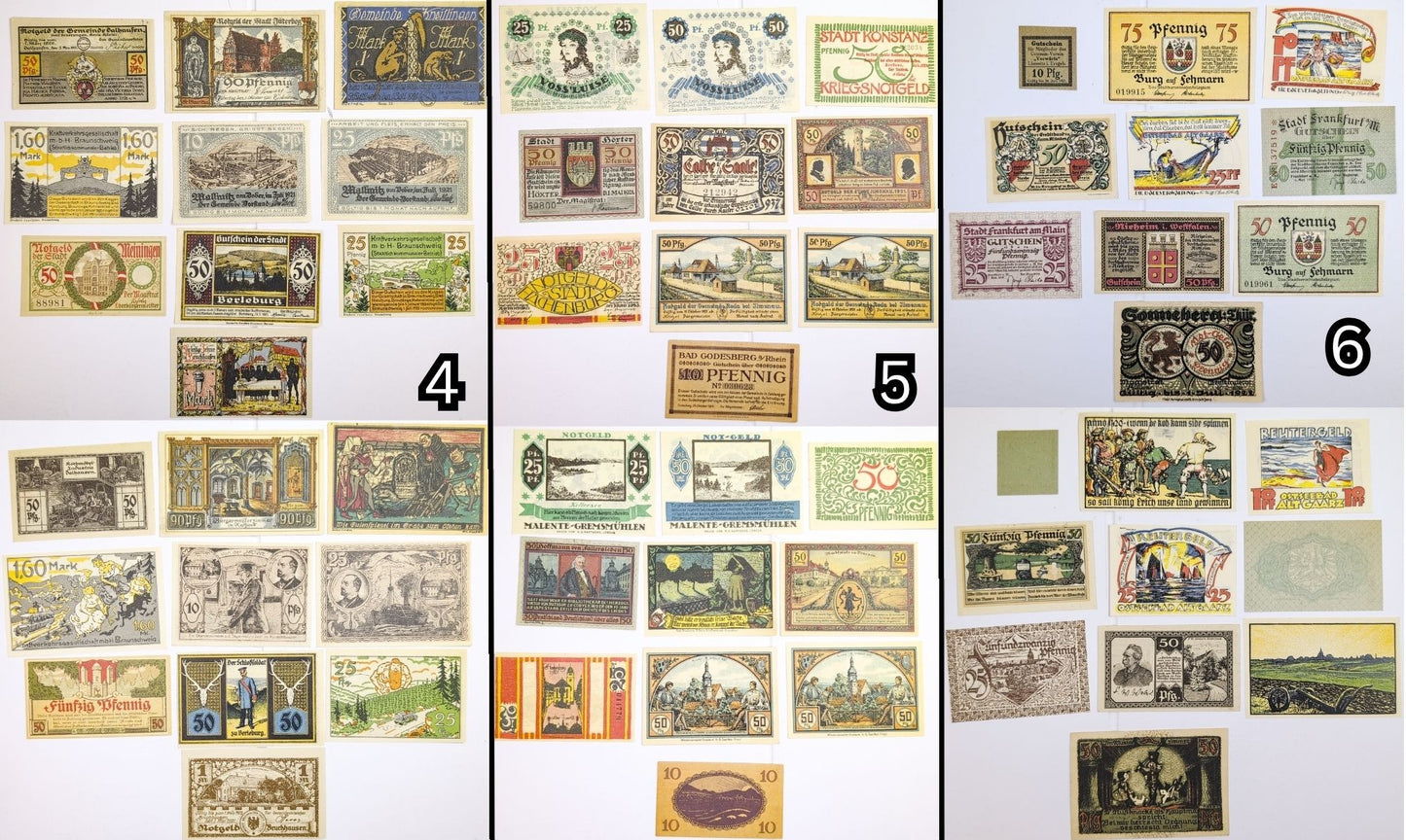 Lots of 10 German Post-WWI Pfennig Notgeld Emergency Notes - Choose by Lot - Uncirculated (UNC) - 1920s German Municipality Notgeld Lots