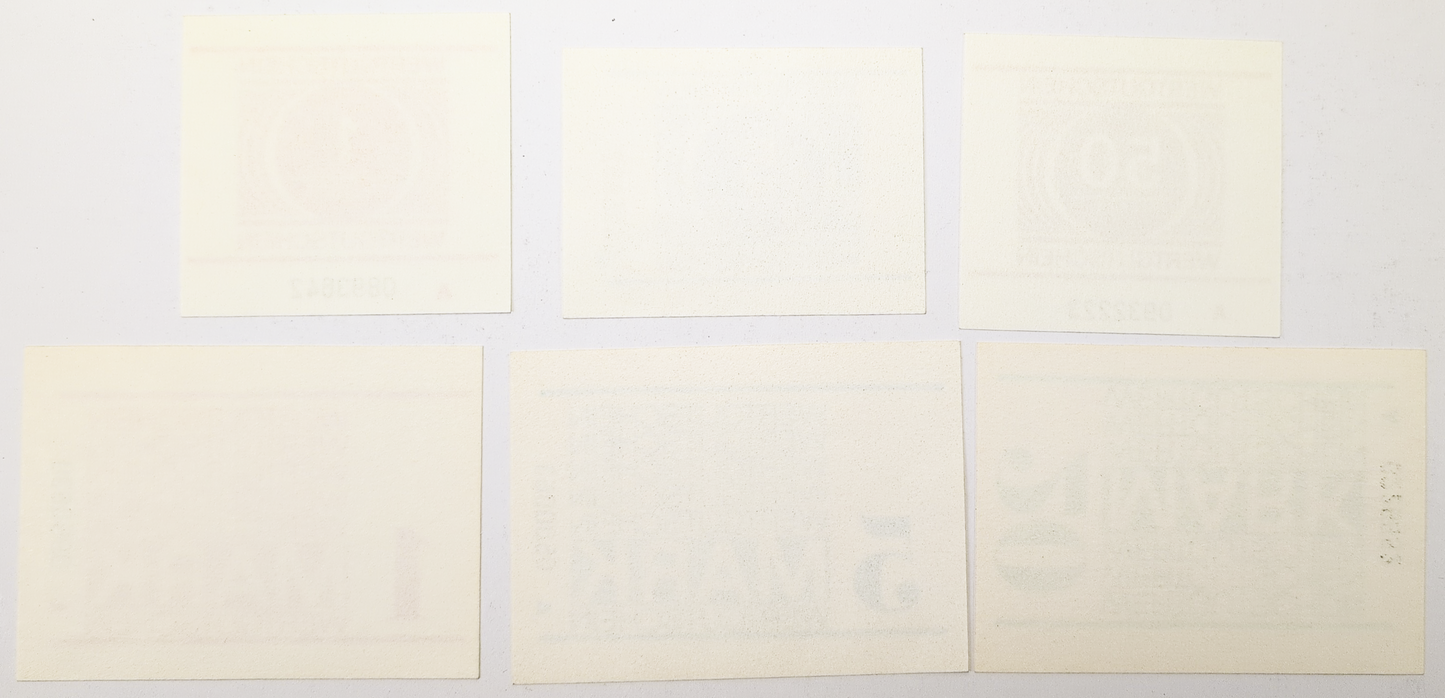 Complete Set of 6 East Germany DDR Prison Wertgutschein Vouchers - Uncirculated (UNC) - RARE 1980s German Prison Mark and Pfennig Notes
