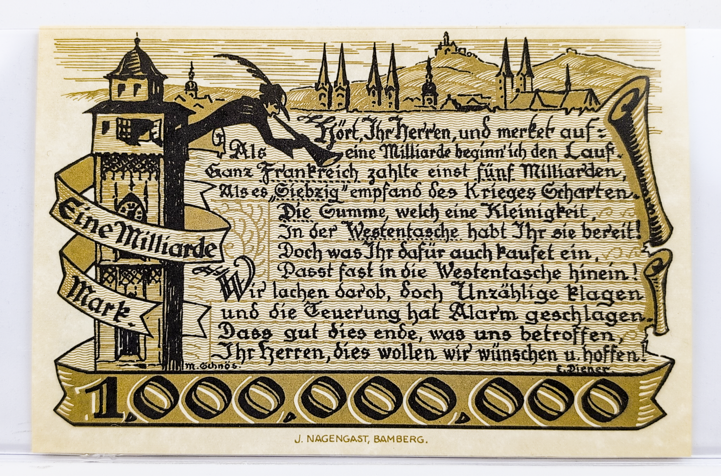 1923 Bamberg Germany 1 Milliarde/ 1 Billion Marks Notgeld - Rare High Denomination Inflation Note - 1923 German One Billion Mark Note