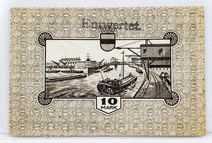 1918 Crefeld Germany 10 Mark Notgeld - Rarer Overstamp "Entwertet" Type - High Denomination - 1918 German Municipality Ten Marks Note