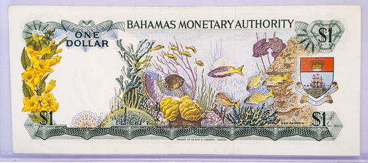 1968 Bahamas Monetary Authority 1 Dollar Note - Lucky 777 Serial Number - Queen Elizabeth II - 1968 British Bahamas One Dollar Note - P#27a