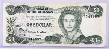 1984 Bahamas Central Bank 1 Dollar Note - Allen Signature (#1)- Queen Elizabeth II Type - 1984 British Bahamas One Dollar Note - P#43a