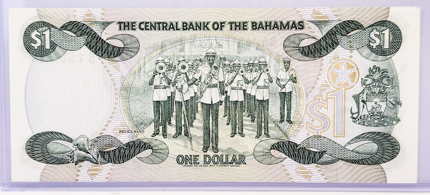1984 Bahamas Central Bank 1 Dollar Note - Allen Signature (#1)- Queen Elizabeth II Type - 1984 British Bahamas One Dollar Note - P#43a