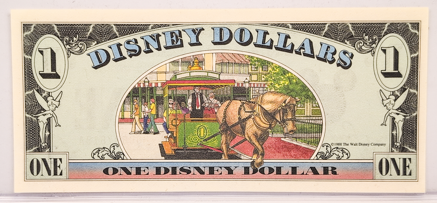 1988 Disney 1 Dollar Mickey Mouse Collectible Money - "DA" Series - Magic Kingdom Envelope - 1988 Series Disneyland One Dollar Novelty Note