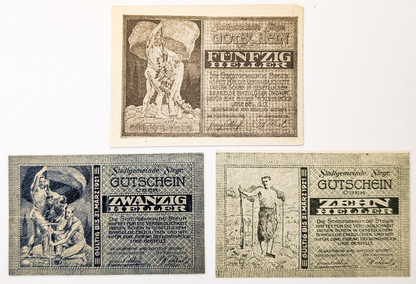 1921 Steyr Austria 10, 20, 50 Heller Notgeld Complete Set - WWI Austrian Notgeld - 1921 Austria Emergency Note Full Denomination Set