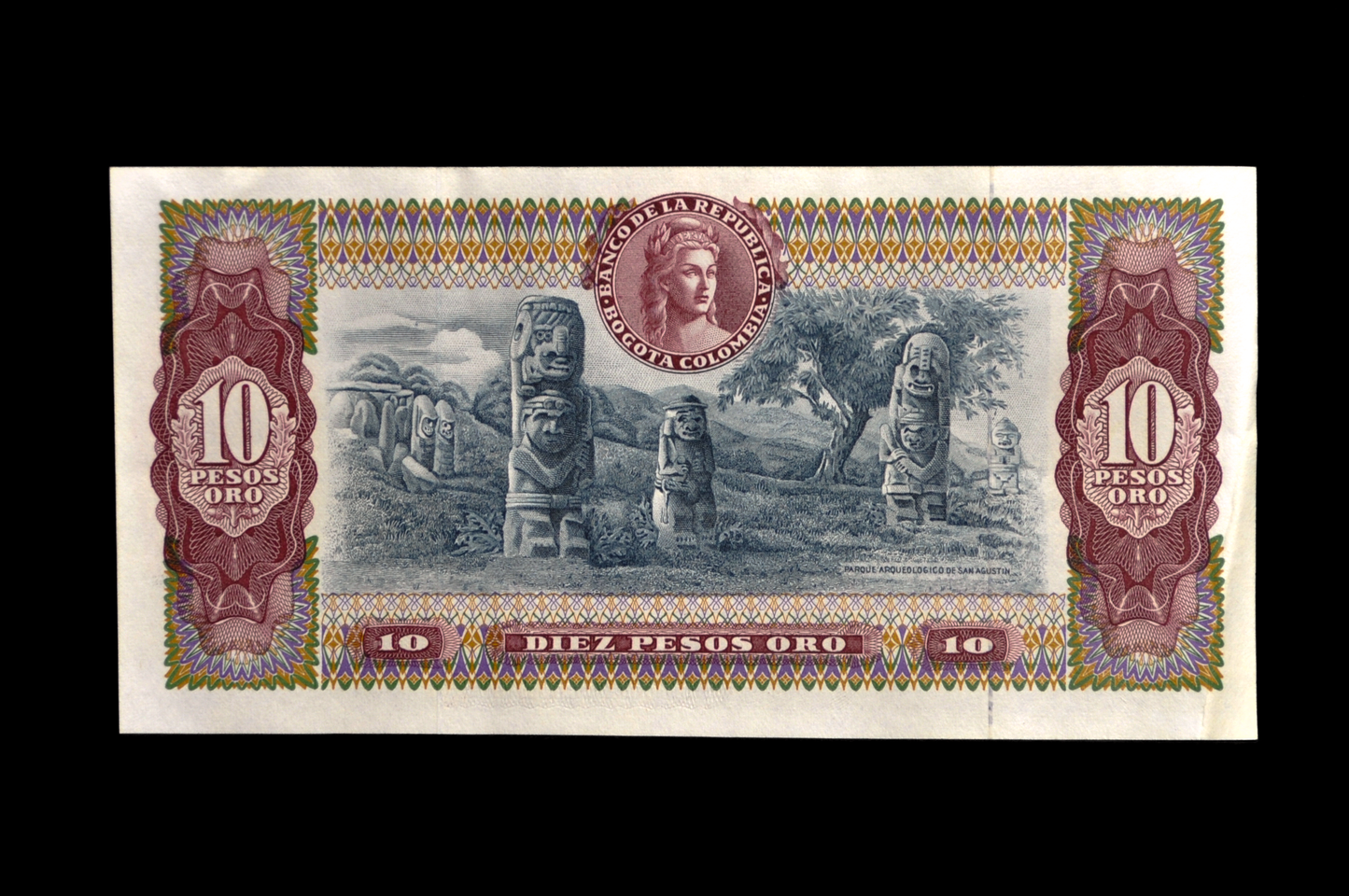 1967 Colombia 10 Peso Oro Note - Rare Earlier Date - 1967 Colombian Banco de la Republica Ten Pesos Oro Banknote - P#407c