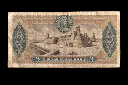 1965 Colombia 5 Peso Oro Note - Early Date - 1965 Colombian Banco de la Republica Five Pesos Oro Banknote - P#406b