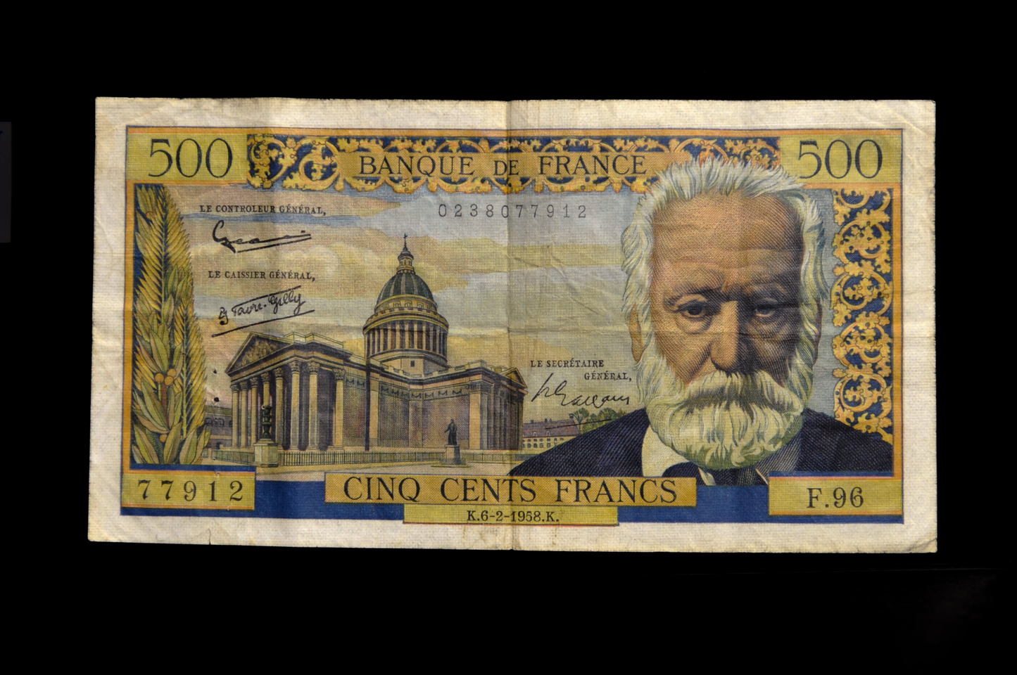 1958 Bank of France 500 Franc Note - French Inflation Note - 6-2-1958 - 1958 Banque de France Five Hundred Francs Note - P#133b