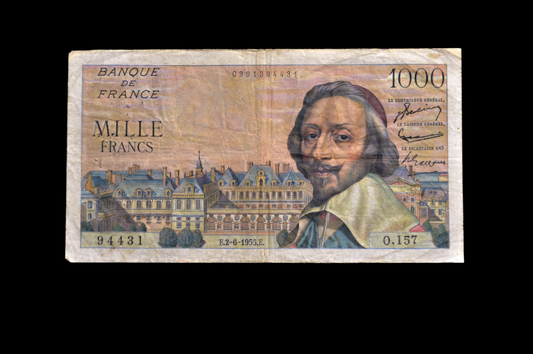 1955 Bank of France 1000 Francs Note - 2-6-1955 Date - 1955 Banque de France One Thousand Francs Note - P#134a