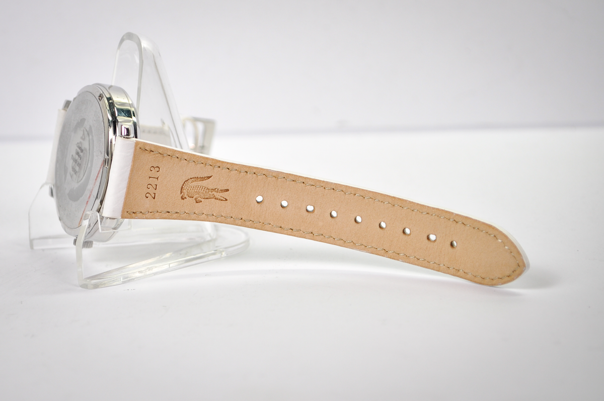 Rare New in Box Lacoste Calvi White Leather Ladies Watch - Works, New Battery - Genuine Leather Strap - NOS Lacoste Watch - Set to EST