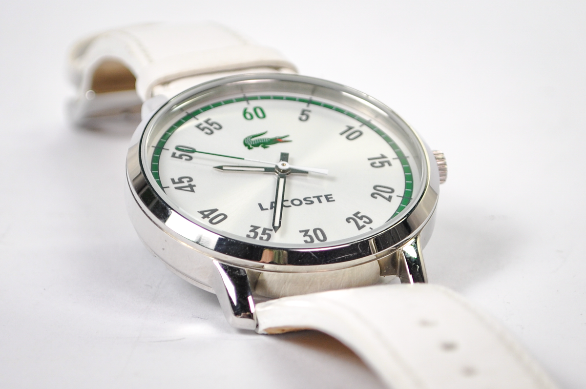 Rare New in Box Lacoste Calvi White Leather Ladies Watch - Works, New Battery - Genuine Leather Strap - NOS Lacoste Watch - Set to EST