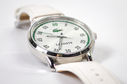 Rare New in Box Lacoste Calvi White Leather Ladies Watch - Works, New Battery - Genuine Leather Strap - NOS Lacoste Watch - Set to EST