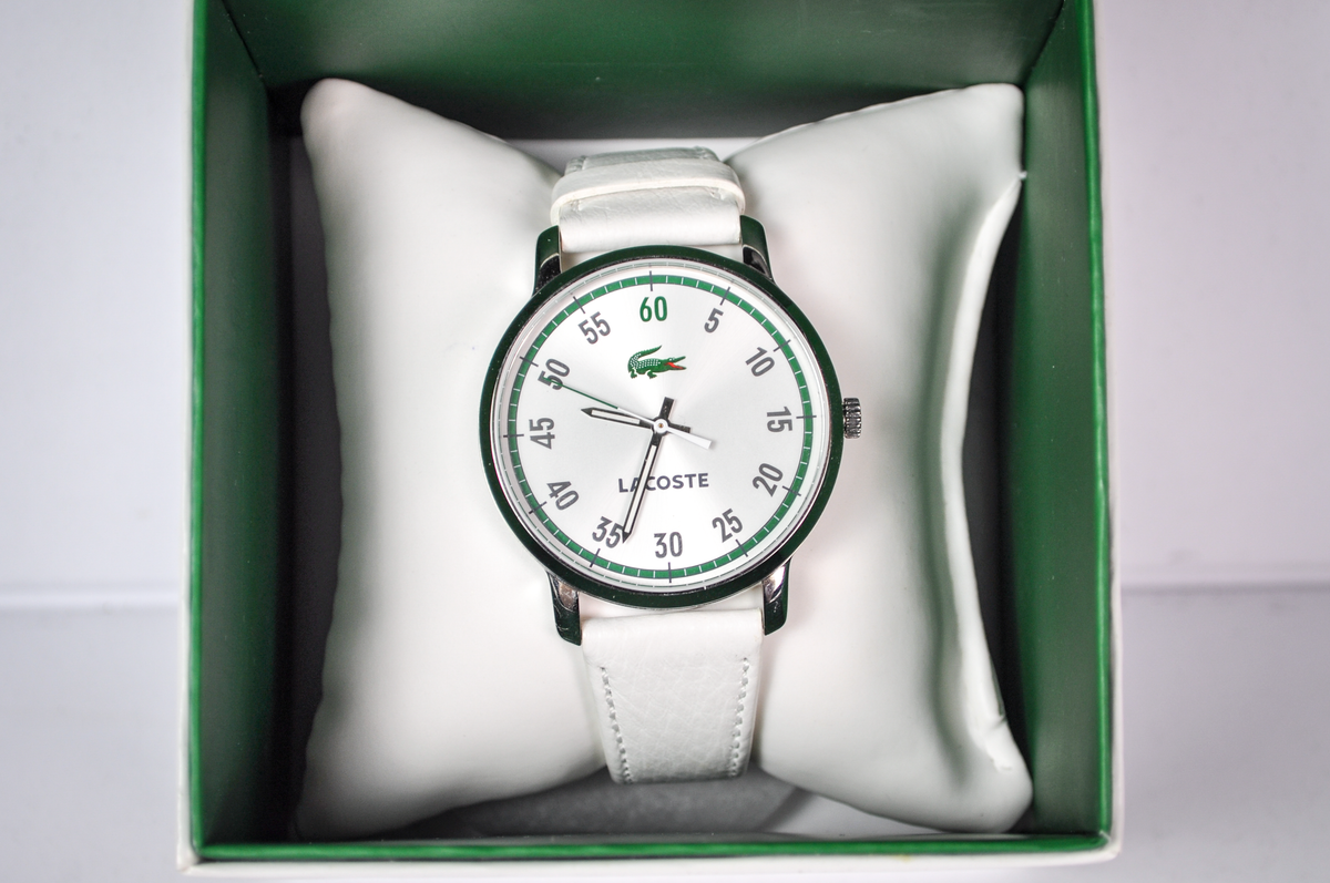 Rare New in Box Lacoste Calvi White Leather Ladies Watch - Works, New Battery - Genuine Leather Strap - NOS Lacoste Watch - Set to EST
