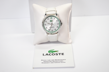 Rare New in Box Lacoste Calvi White Leather Ladies Watch - Works, New Battery - Genuine Leather Strap - NOS Lacoste Watch - Set to EST