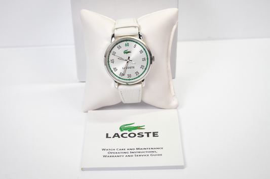 Rare New in Box Lacoste Calvi White Leather Ladies Watch - Works, New Battery - Genuine Leather Strap - NOS Lacoste Watch - Set to EST