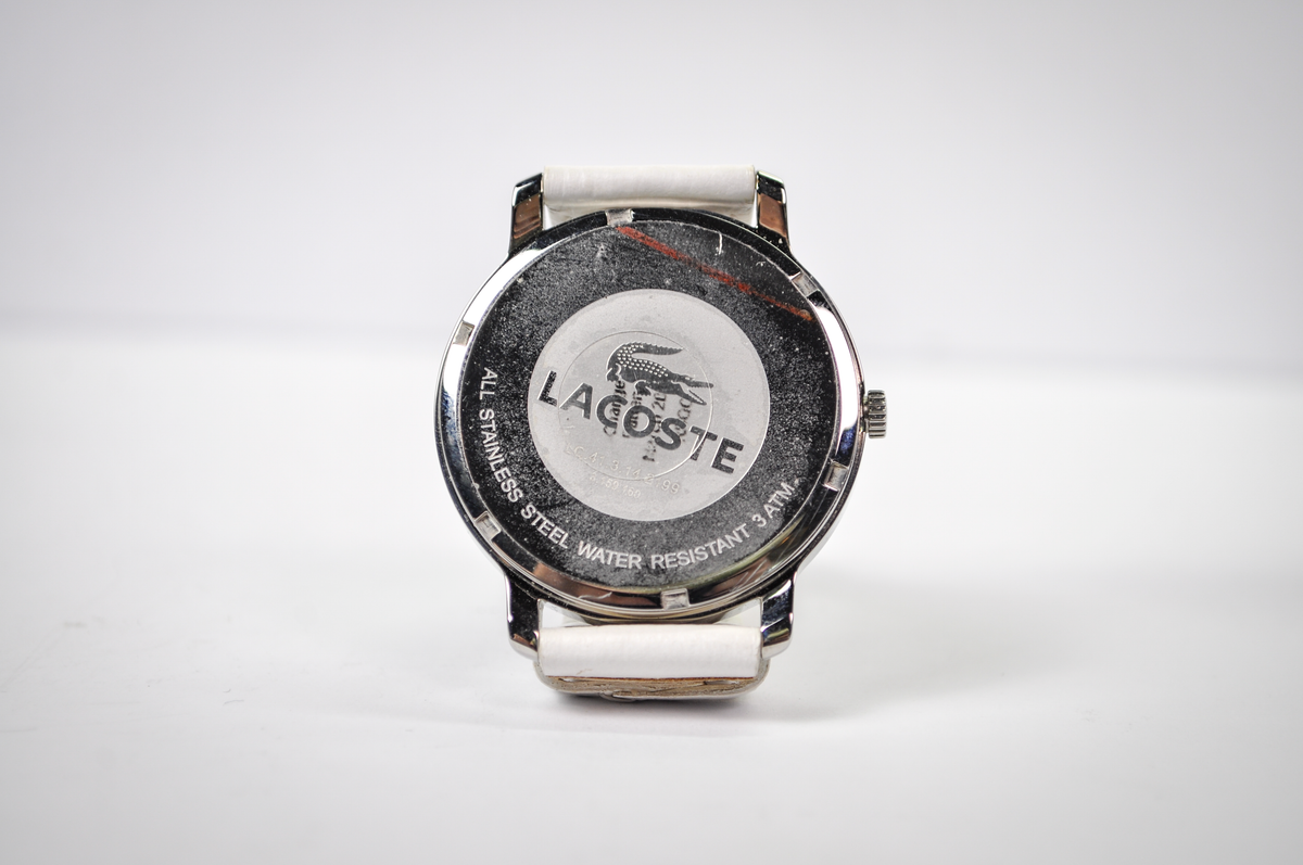 Rare New in Box Lacoste Calvi White Leather Ladies Watch - Works, New Battery - Genuine Leather Strap - NOS Lacoste Watch - Set to EST