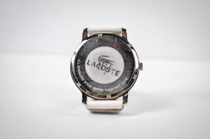 Rare New in Box Lacoste Calvi White Leather Ladies Watch - Works, New Battery - Genuine Leather Strap - NOS Lacoste Watch - Set to EST