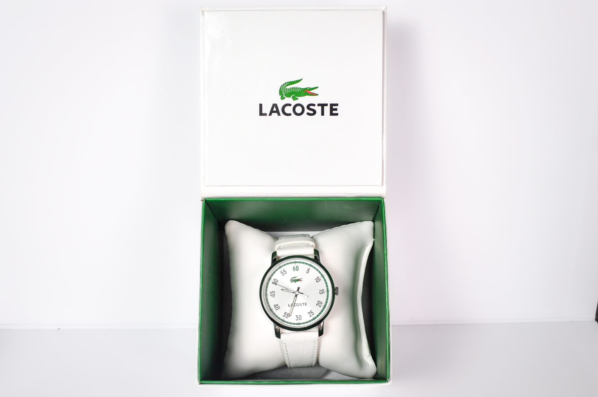 Rare New in Box Lacoste Calvi White Leather Ladies Watch - Works, New Battery - Genuine Leather Strap - NOS Lacoste Watch - Set to EST