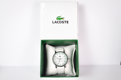 Rare New in Box Lacoste Calvi White Leather Ladies Watch - Works, New Battery - Genuine Leather Strap - NOS Lacoste Watch - Set to EST