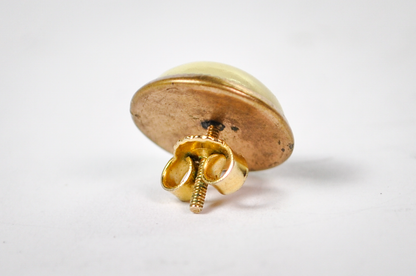 Antique Gold-Toned Painted Enamel Courting Scene Screw Back Stud Earrings - 10K Gold Posts - 18th Century Style Love Scene Stud Earrings