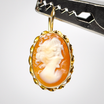 Vintage 14k Gold Ditta Giovanni Apa Genuine Cameo Drop Earrings - 1970s Giovanni Apa Naples Italian Cameo 14kt Yellow Gold Earrings