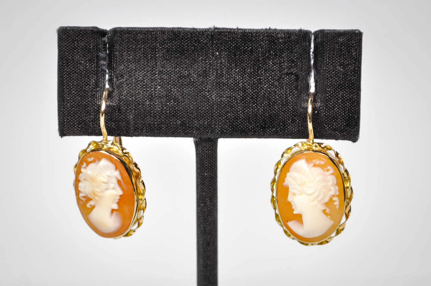 Vintage 14k Gold Ditta Giovanni Apa Genuine Cameo Drop Earrings - 1970s Giovanni Apa Naples Italian Cameo 14kt Yellow Gold Earrings