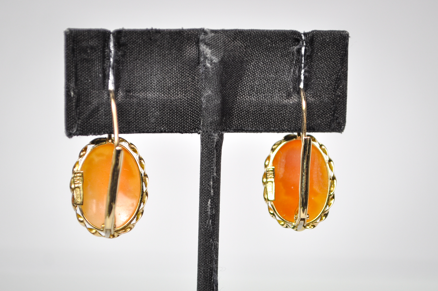 Vintage 14k Gold Ditta Giovanni Apa Genuine Cameo Drop Earrings - 1970s Giovanni Apa Naples Italian Cameo 14kt Yellow Gold Earrings