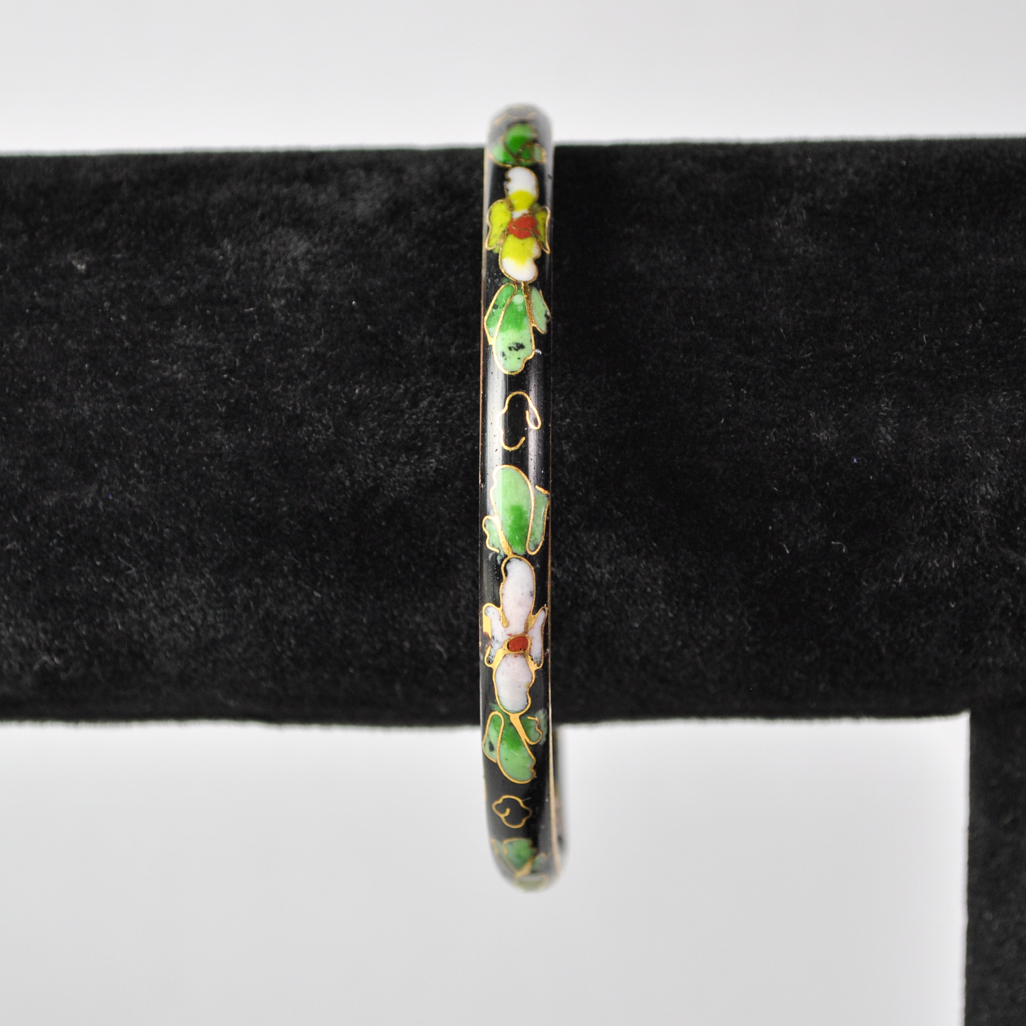 Vintage Chinese Cloisonné Black Floral Bangle - Genuine Cloisonne Enamel Inlay Flower Dainty Bangle Bracelet