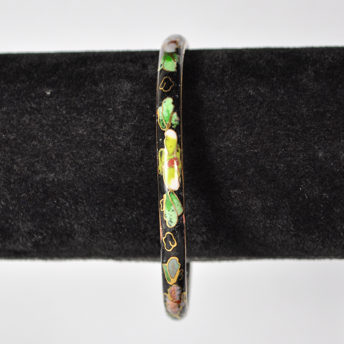 Vintage Chinese Cloisonné Black Floral Bangle - Genuine Cloisonne Enamel Inlay Flower Dainty Bangle Bracelet