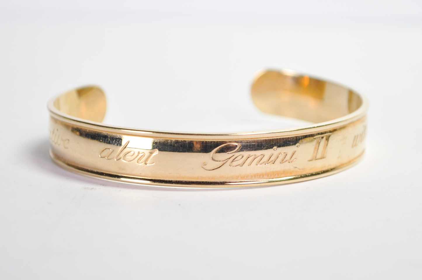 Vintage 1979 Avon Gold Tone Gemini Zodiac Sign Cuff Bracelet - Vintage 1970s Avon Signed Gemini Horoscope Astrology Bangle Cuff