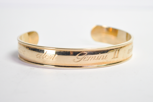 Vintage 1979 Avon Gold Tone Gemini Zodiac Sign Cuff Bracelet - Vintage 1970s Avon Signed Gemini Horoscope Astrology Bangle Cuff