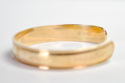 Vintage 1979 Avon Gold Tone Gemini Zodiac Sign Cuff Bracelet - Vintage 1970s Avon Signed Gemini Horoscope Astrology Bangle Cuff