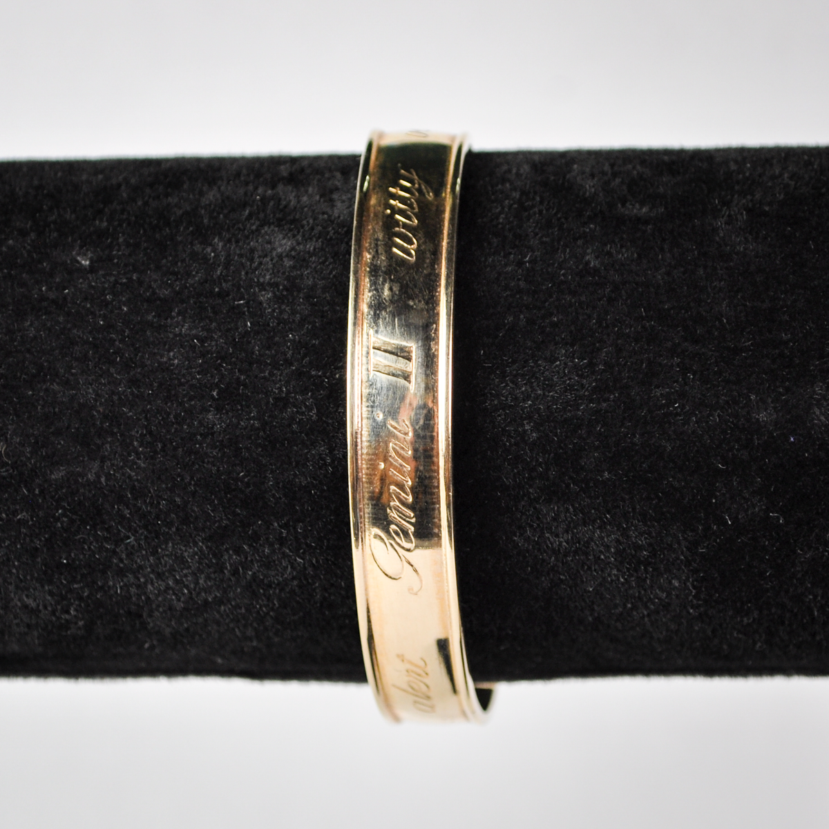 Vintage 1979 Avon Gold Tone Gemini Zodiac Sign Cuff Bracelet - Vintage 1970s Avon Signed Gemini Horoscope Astrology Bangle Cuff