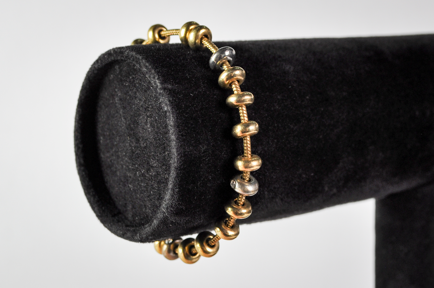Vintage Avon x Nina Ricci Dual Silver and Gold Tone Beaded Tennis Bracelet - 1990s Nina Ricci for Avon NR Signed Snake Chain Bracelet